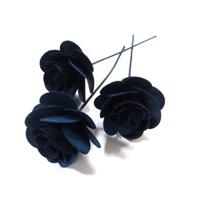 Obrázek Deco růžičky - modrá, na drátku/na dřevěné tyčce (12ks)