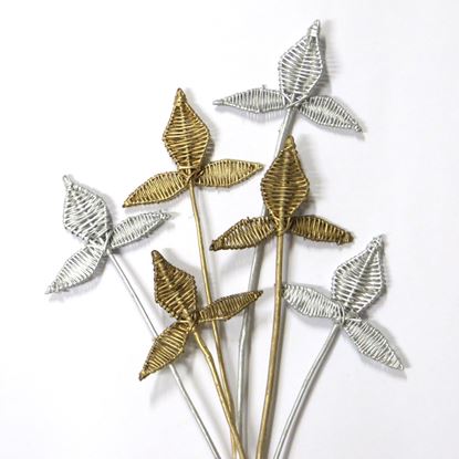 Obrázek Lata leaves na stonku - zlatá, stříbrná (5ks)