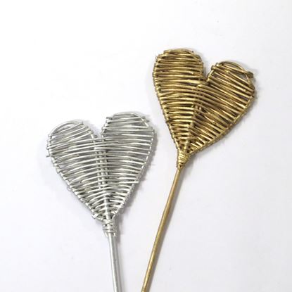 Obrázek Lata heart na stonku - zlatá, stříbrná (5ks)